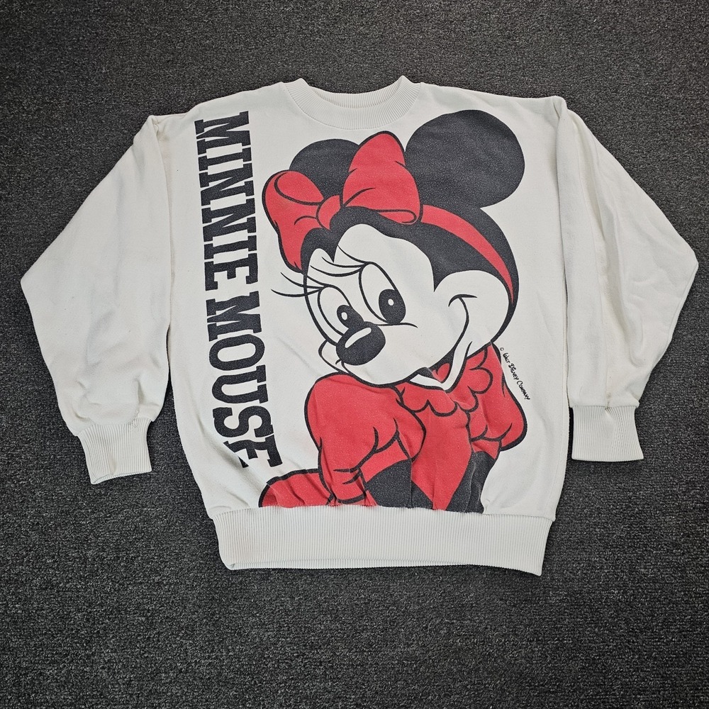Vintage Minnie Mouse Sweater Womens Large‎ 80s Disney Spellout AOP Pullover